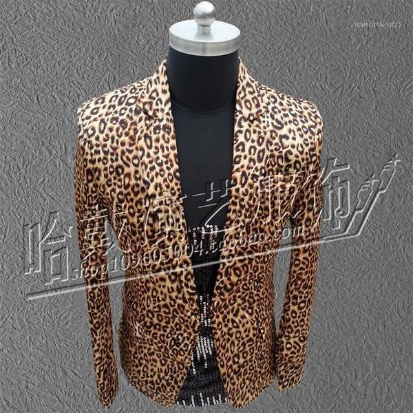 

men's suits & blazers s-5xl 2021 men's clothing slim gd male leopard suit costume plus size performance wear outerwear ds singer c, White;black