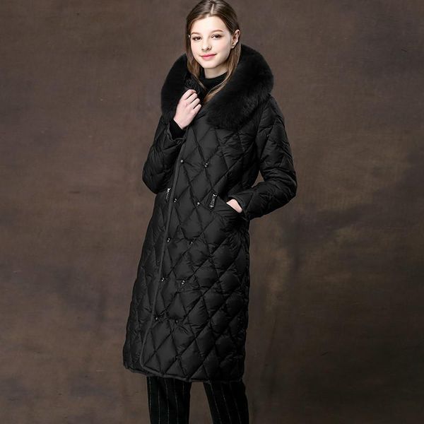 

90% white duck jacket, down jacket with fur collar, winter coat, women's warm park casacos xmxd8758, Black