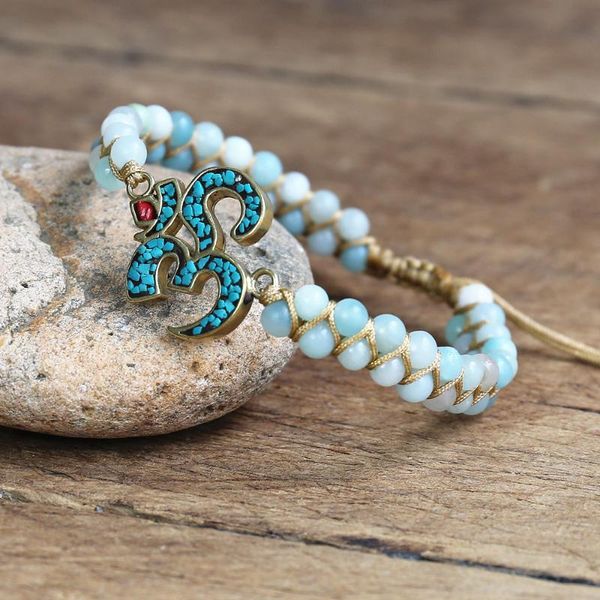 

5a 4mm amazonite stone buddhism om braided bracelet handmade jewelry yoga friendship bracelet bangle bohemian jewellery, Golden;silver