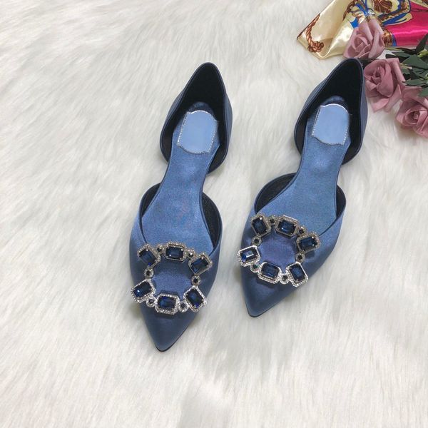 

spring and summer 2020 pointed square button women's shoe silk satin flat shoes wedding shoes hollow bridal shoes flat heel shoe, Black