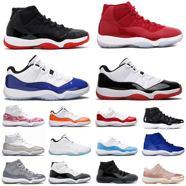 

11 mens womens basketball shoes 11s trainers low wmns concord bred high cap and gown gamma blue space jam snakeskin sports sneakers, White;red