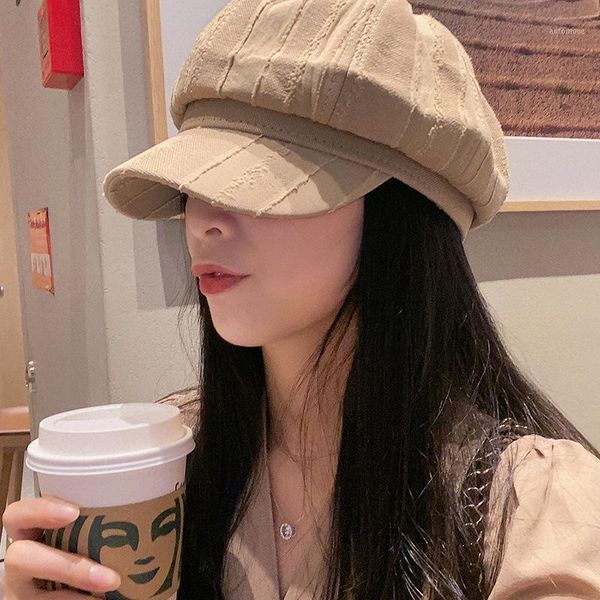 

berets caps for women and men 2020 summer new octagonal hat female korean brushed fabric painter beret boina hombre casquette1, Blue;gray