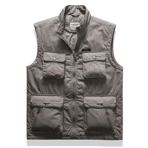 

2021 new warm men zip male autumn sleeveless vest men's jacket outdoors many hiking pockets gilets coat walks 16i5, Black;white