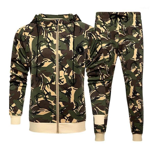 

eu size 2020 new casual men tracksuit sets camouflage sportswear fitness two pieces hoodies pants male autumn hooded outerwear1, Gray