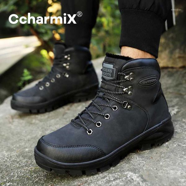 

ccharmix men winter snow boots big size 47 motorcycle ankle boots for males warm shoes nonslip fashion shoes mens lace up1, Black