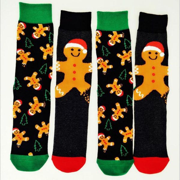 

men's socks crew christmas gingerbread man sweat snow happy doll jingle bells melody snowman butter sugar honey xmas1, Black
