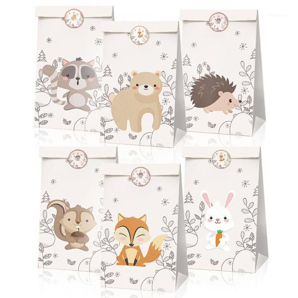 

gift wrap 12pcs/set paper bag cartoon animals style treat party candy storage with seal sticker1