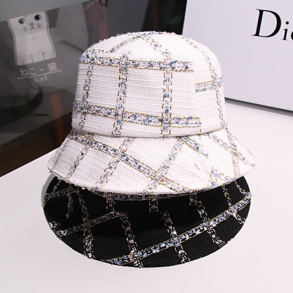 

beanie/skull caps 2021 autumn and winter gold thread fisherman hat korean version of the wild sun shade basin fairy tide is thin small, Blue;gray