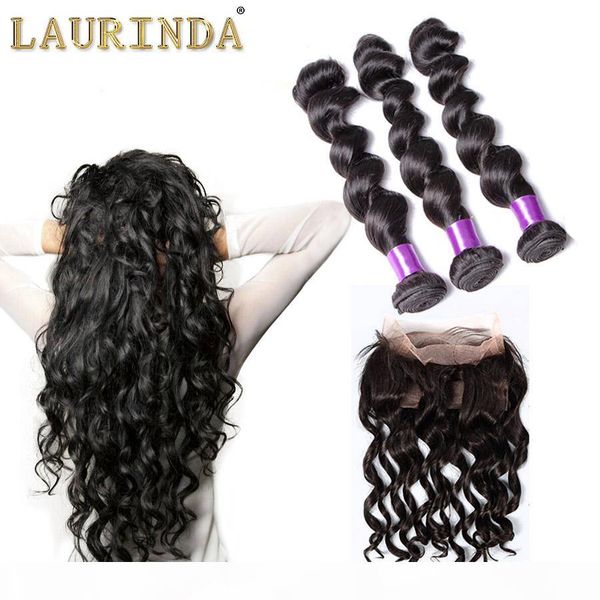 

9a 360 lace frontal closure with bundles 4pcs lot malaysian virgin human hair loose wave with full 360 frontal band natural hairline, Black;brown