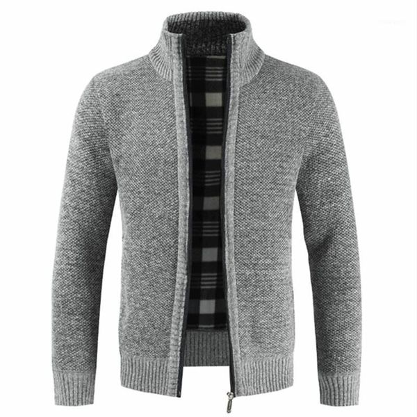 

hunting jackets 2021spring slim fit men's knitwear jacket stand collar solid cotton polyester fleece zipper thick warm men wine red blu, Camo;black