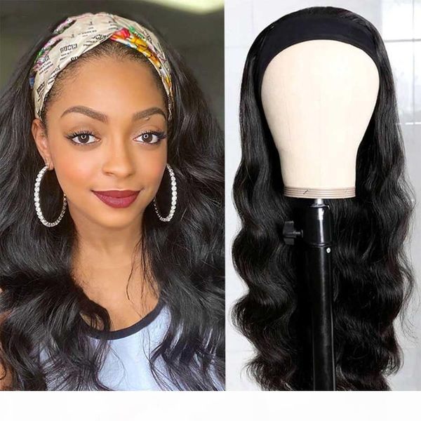 

beaudiva body wave wigs headband wig peruvian body wave headband wig natural hair chic scarf wigs no glue, Black;brown