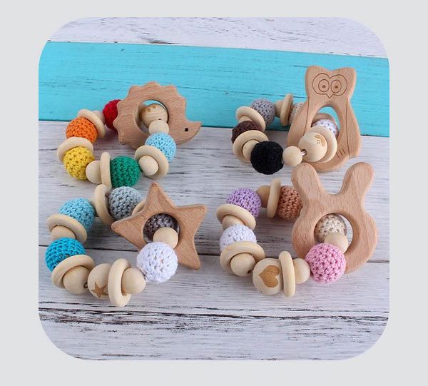 Новый DIY Beech Wood Baby Teether Мультфильм для прорезывания зубов Baby Toys Newborn Душевые подарки Детские подарки Детские кормления