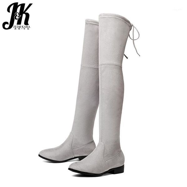 

jk square low heel woman stretch fabric over the knee boots women shoes 2020 new winter ladies motorcycle boots size 34-431, Black