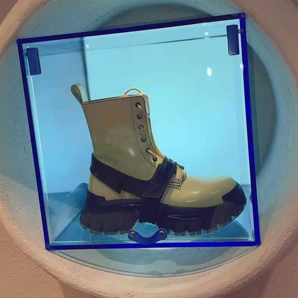 

boots women's ankle lace up round toe black white yellow med heels shoes b281