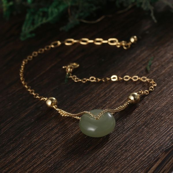 

ao4nq whole body stylesimple pure silver natural n jade safety clasp braceletminority women's s925 transportationpearl and national p b, Golden;silver