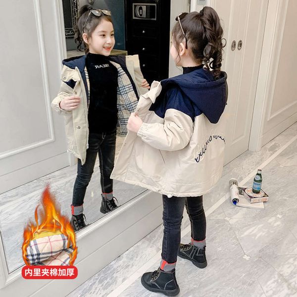

sve children's girls' long autumn and zipper shirt korean version lapel winter cotton coat fashion zwsp, Black