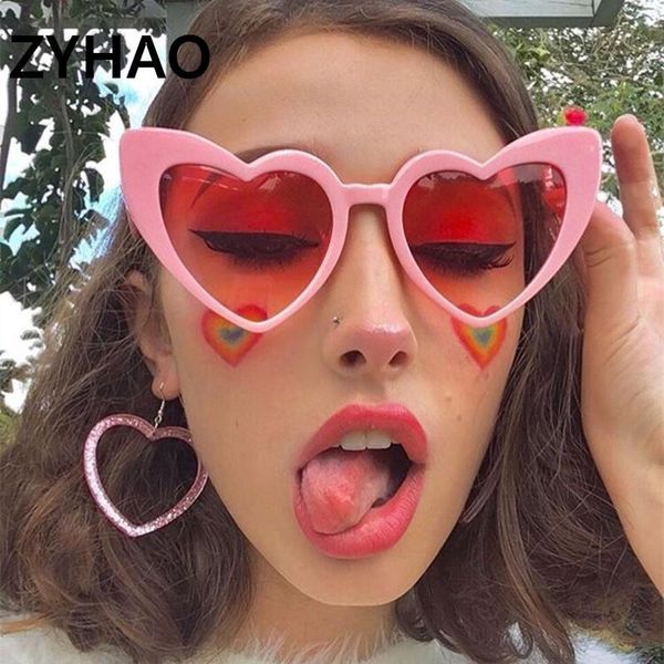 

sunglasses 2021 vintage cat eye women fashion heart love plastic pink sun glasses shades for gafas de sol mujer, White;black