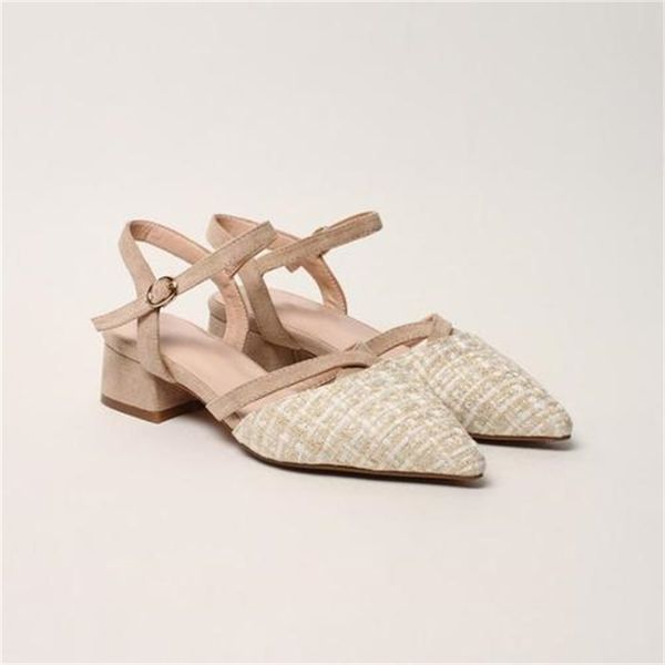 

2021 new summer chunky mixed material straight line buckle a sandals semi-high heels zzg4, Black