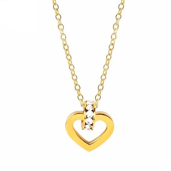 

rir simple style openwork heart shaped crystal round necklace stainless steel exquisite woman jewellery necklace give her gift, Silver