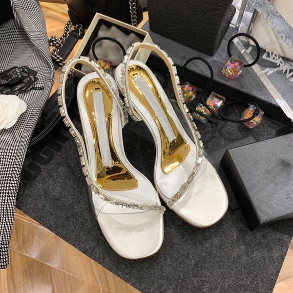 

cross water drill cool drag women's rough heel 2020 new fashion net red high heel crystal heel slippers wear ins tide outside summer, Black