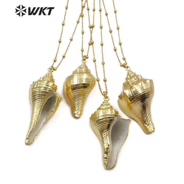 

wt-jn071 trumpet shell pendant necklace natural sea shell with full gold dipped conch necklace women fashion jewelry gift, Silver