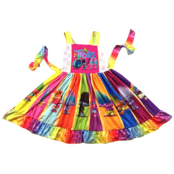 

adorable girl children's clothes boutique cartoon little genies moovie children's twirl party dress t200709, Red;yellow