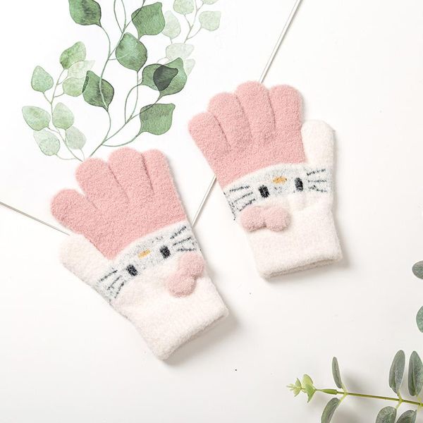 

Winter Cute Knitted Children' Gloves 3-6 Years Old Warm Wool Cartoon Children' Gloves Full Finger Children Boy Girl, Blue;gray