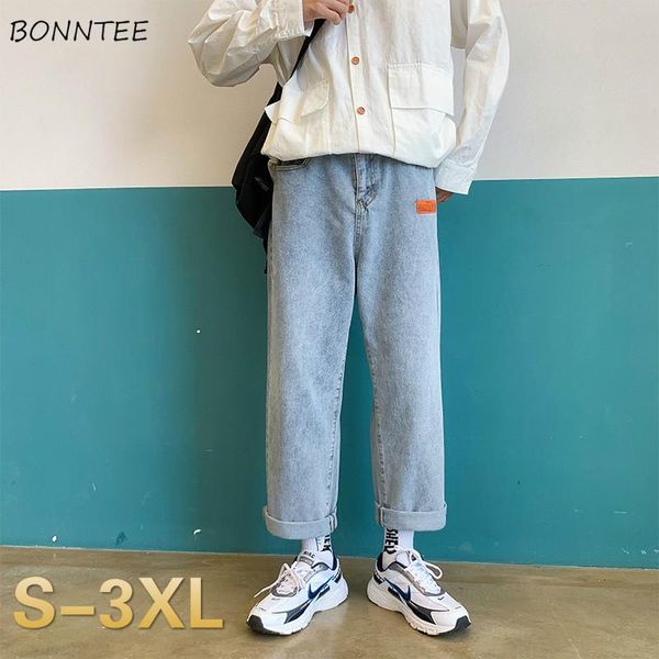 

men's jeans men baggy harajuku denim trousers male casual straight ankle-length vintage simple all-match street-wear wide-leg 3xl chic, Blue