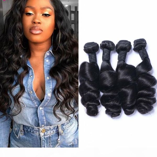 

peruvian loose wave hair weave bundles unprocessed human hair weave 4 piece 8-26 inch non remy hair extensions, Black