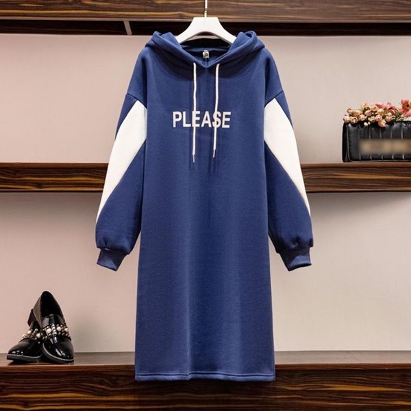 

contrasting hooded mid-length sweater dress, Black