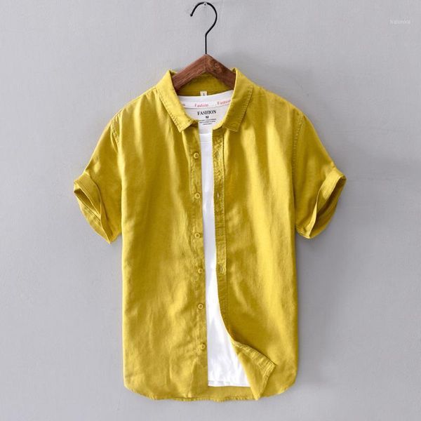 

men's casual shirts 6 colors 2021 summer men's linen short sleeve -3xl mens lapel cotton fashion slim 1, White;black