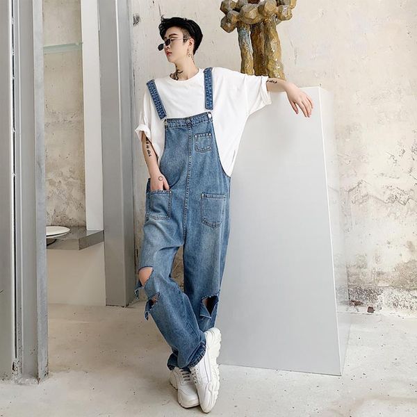 

men's jeans early autumn design loose wash ripped individual denim trousers1, Blue