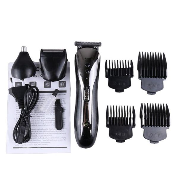 

3 in 1 electric hair clipper razor beard shaver nose hair cutter trimmer limit comb set rechargeable home groo wmttev, Silver
