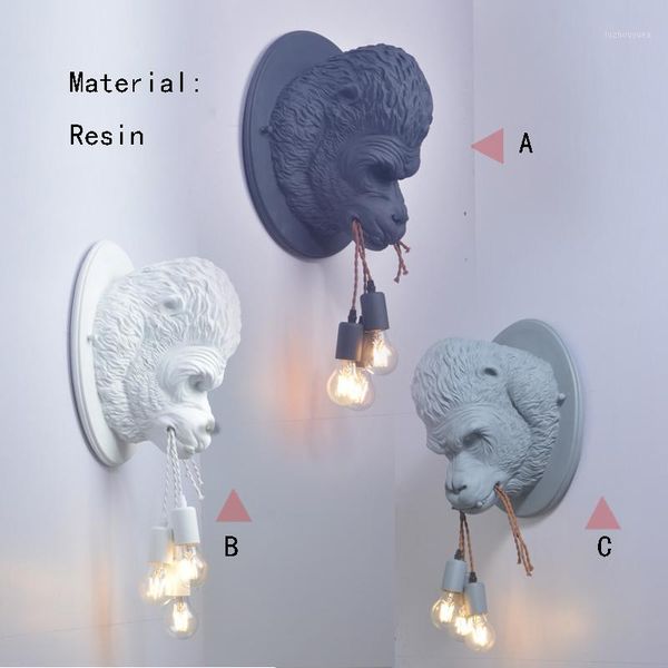 

nordic modern wall lamp resin monkey lamp home deco orangutan wall+lamps bedroom living room light fixtures creative wall light1