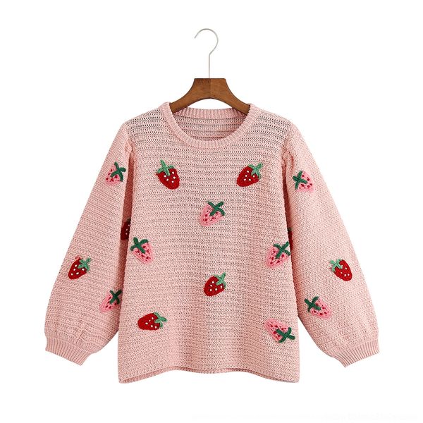 

5glo3 2020 early autumn pullover sleeve knitwear new fashionable cute strawberry neck pattern round long knitwearknitwear needle short knit, White;black