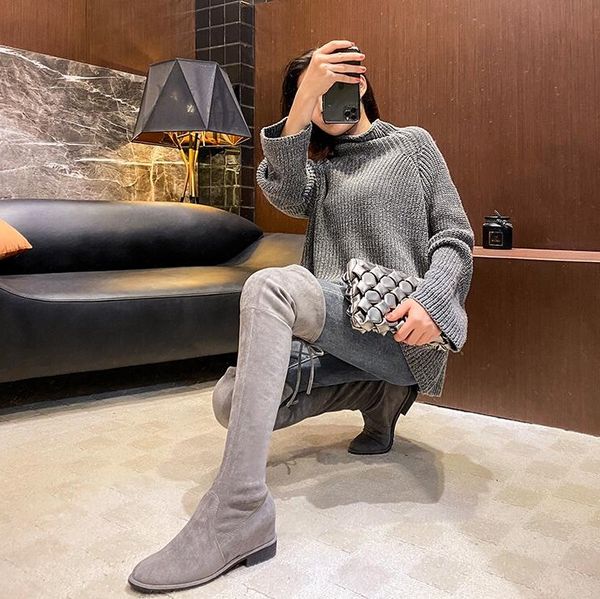 

over the knee women boots winter snow booties black grey beige brown stretch soft womens boot keep warm size 34-40 03