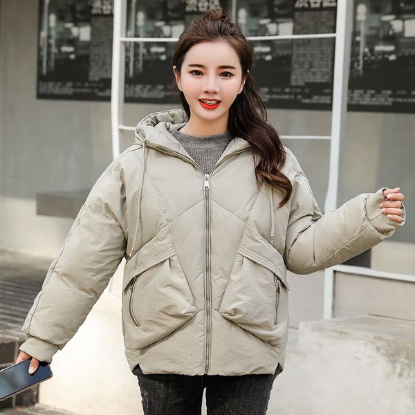 

women's winter coat oversized solid short style female jacket stand collar loose cotton padded thick big pocket casual parkas