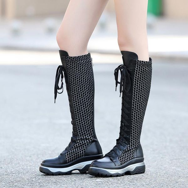 

boots high heels thick bottom women's winter keep warm lace up riding knight botas mujer, Black