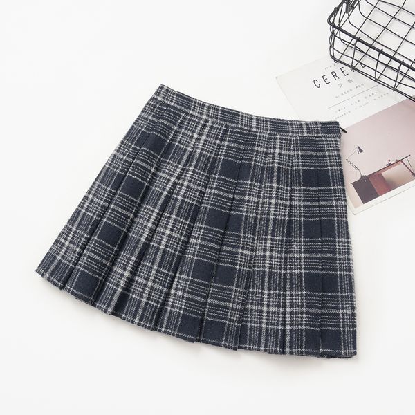 

2021 new women winter wool high waist mini female pleated skirts harajuku ladies girls gray plaid skirt 4qnw, Black