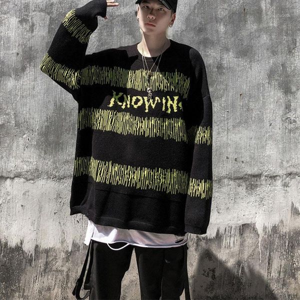 

harajuku men's sweater knitted o neck pullovers 2020 autumn winter gothic hip hop high street loose oversize sweaters unisex1, White;black