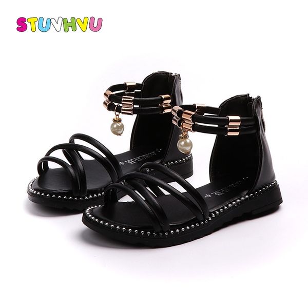 

children's sandals girls shoes summer new fashion zipper soft bottom princess shoes girls kids sandals flats roman sandals y200619, Black;red