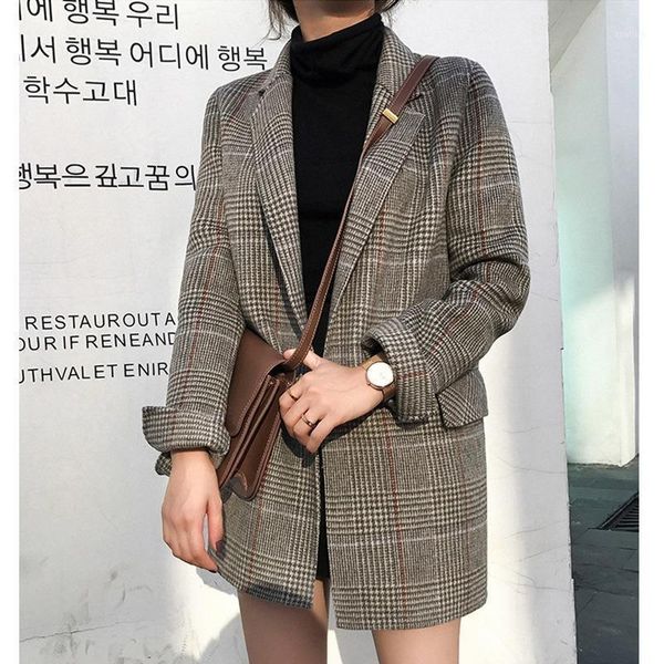 

women's suits & blazers women blazer autumn checked suit woman vintage woollen plaid jacket plus size jackets1, White;black