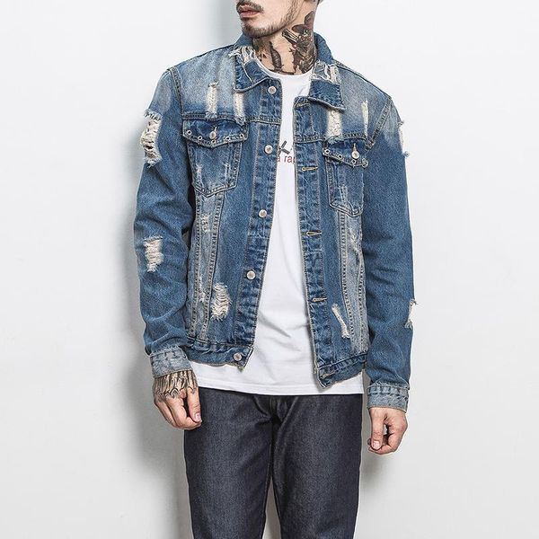 

mens denim jacket plus size m-5xl men cowboy men's jean jacket cotton blue holes denim, Black;brown