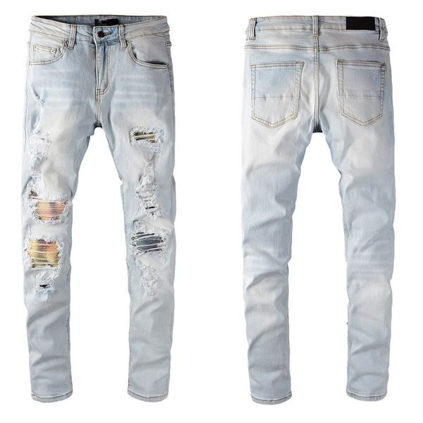 

mens jeans classic hip hop pants stylist jeans distressed ripped biker jean slim fit motorcycle denim jeans rf4y, Blue