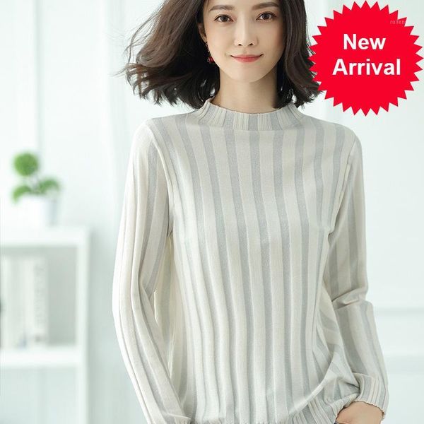 

women knitted pullovers sweaters new autumn long sleeve half turtleneck fashion striped pullover pull femme woman knit, Black;white