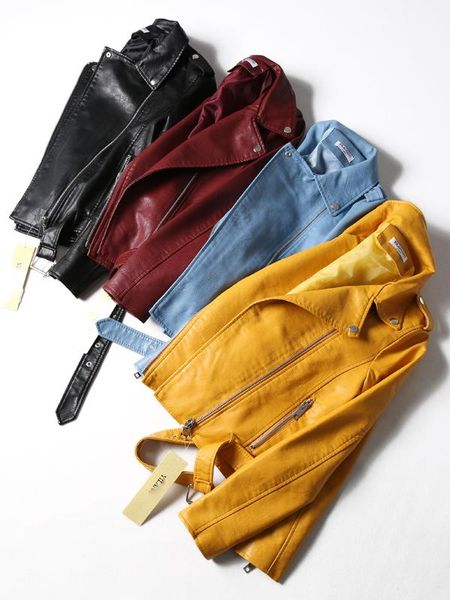 

поддельный осень soft короткие женщины моды молния мотоцикла кожа pu байкер куртка женская basic street coat, Black