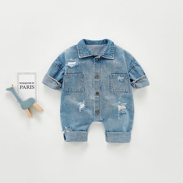 MILANCEL 2020 autunno nuovi pagliaccetti del bambino seno singolo neonati maschi vestiti gira giù il collare del bambino delle ragazze denim tuta LJ201023