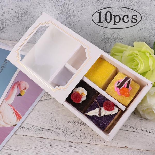 Geschenkpapier 10 Stück Backbecher Kuchenbox mit Fenster Macaron-Boxen Papier zum Verpacken von Keksen Dessert Party Verpackung Hochzeit1