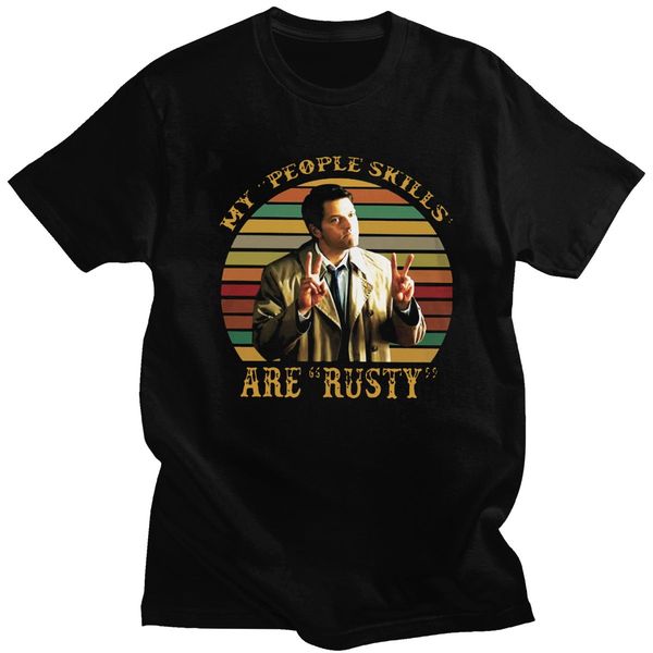 

retro castiel supernatural short sleeve funny tv quote my people skills are rusty tee leisure hooded sweatshirt hoodie men t shirt