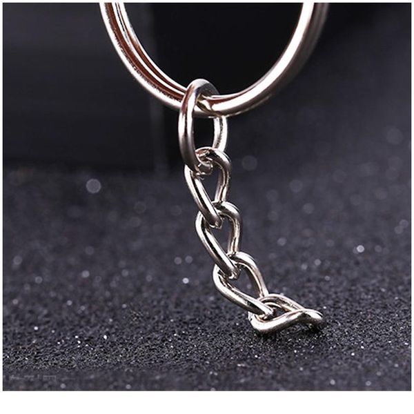 

20pcs/bag metal polished 25mm silver color key ring split ring with chain rings women men keyfob diy key chains acc qylzqh